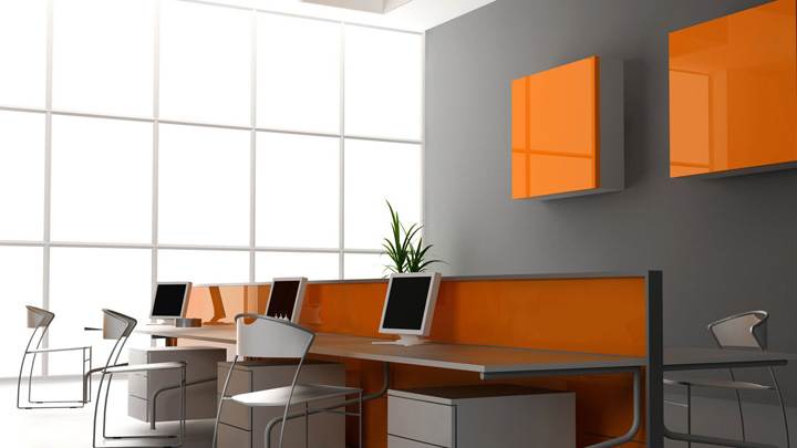 Grey And Orange Background In Office